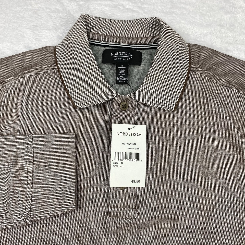 Nordstrom Men's Polo Shirt Small Earth Brown Long Sleeve Stretch NWT